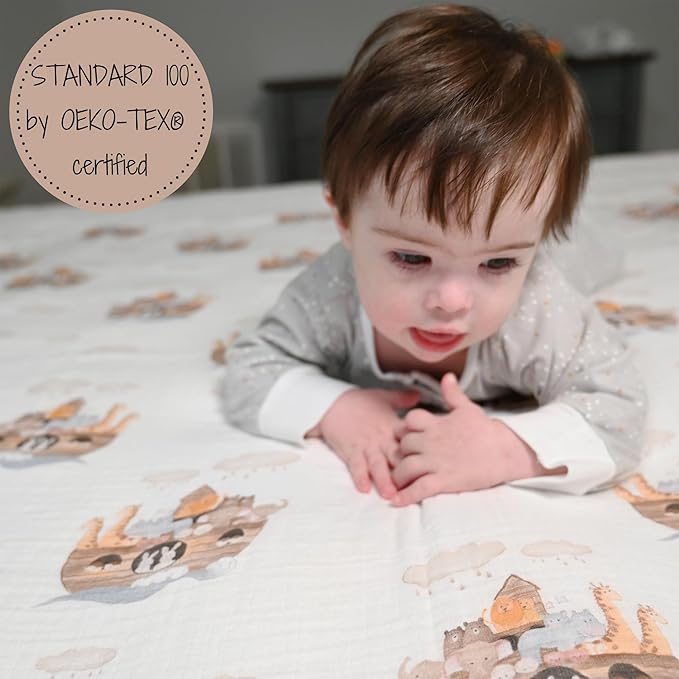 LollyBanks Muslin Swaddle Blanket | 100% Muslin Cotton | Gender Neutral Newborn and Baby Nursery Essentials for Girls and Boys, Registry | Noah's Ark Print