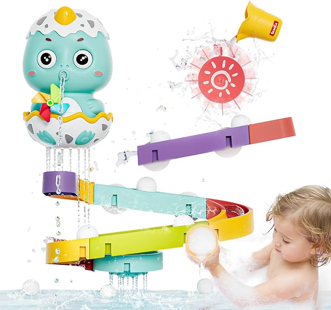 Bath Toys for Toddler 1-3, Kids Bathtub Time, Slide Wall Track for 1 2 Year Old, Dinosaur Spinning Toys 12-18 Months , Fun Birthday Gift for Baby Boys & Girls