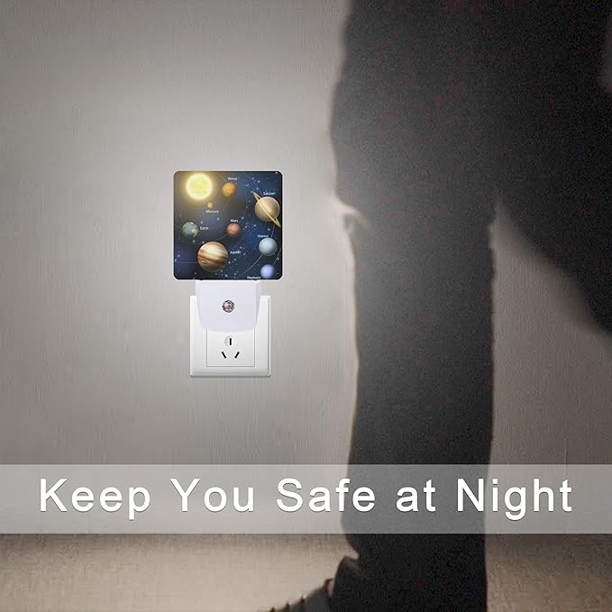 Planet Solar System Universe Galaxy Space Night Light Plug-in LED Nightlights Auto Sensor Night Lamp Dusk-to-Dawn Lamp Home Decor for Nursery Children Girls Boys
