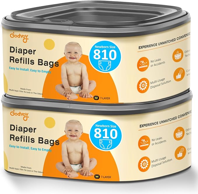 Jumbo Square Refill Compatible with Diaper Genie Classic,Compact and Select Pails,Odor Control & Durable,Holds Up to 810 Newborn Diapers,Plant Scented Disposal Bag Refills with Continuous Film（2 pack）