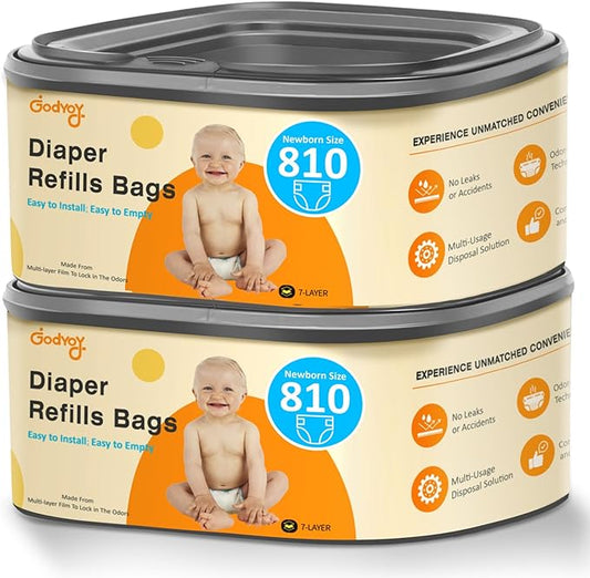 Jumbo Square Refill Compatible with Diaper Genie Classic,Compact and Select Pails,Odor Control & Durable,Holds Up to 810 Newborn Diapers,Plant Scented Disposal Bag Refills with Continuous Film（2 pack）