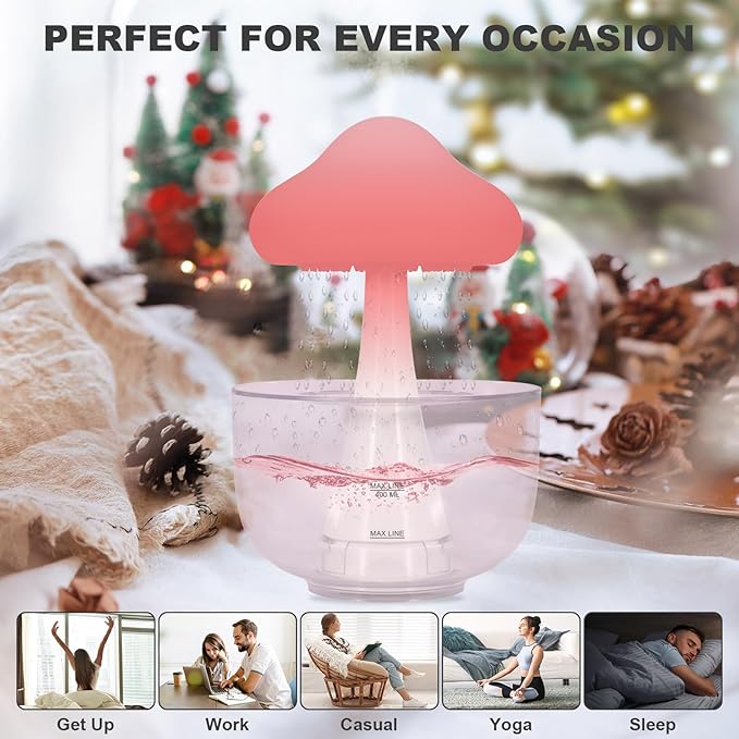Rain Cloud Mushroom Cool Mist Humidifier & Diffuser - 7-Color LED Ultrasonic Air Humidifiers for Bedroom Baby, Water Drip Essential Oil Aromatherapy, Auto Shut-Off