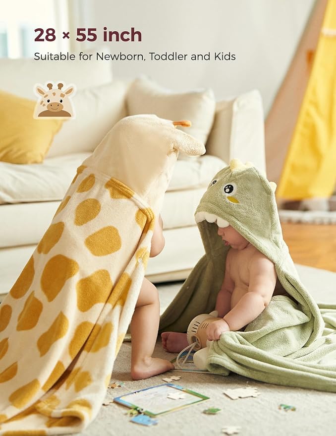 Momcozy Baby Bath Towels with Visualize Health Label - Ultra Soft & Absorbent Coral Fleece Hooded Towels for Newborn, Infant, Toddler (0-36 Months) Bath Essentials (Large Size,2 Pack)