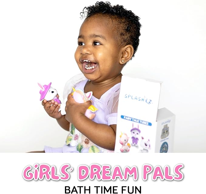 SplashEZ Girl Bath Toys | Mold Free Bath Toys for Kids & Toddlers with No Hole for Water | Unicorn Bunny Cat Set Ideal Size for Little Hands | Safe, Durable for Baby Girl Pool Tub Fun Ages 0 & Up