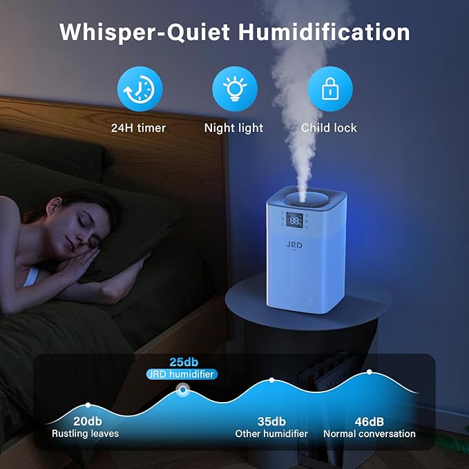 JRD 4L Humidifiers for Bedroom, Cool Mist Humidifier for Large Room, 40H Runtime, 360° Nozzle, Night Light for home