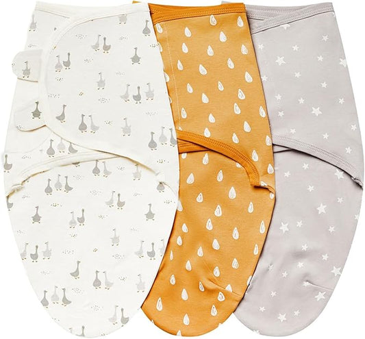 insular Baby Swaddle Wrap, Swaddle Blanket for Newborn and Infant, Adjustable Velcro Swaddling Set for Boy and Girl, Soft Cotton Baby Sleep Sack 3 Pack, Beige Duck, Medium(3-6 Month)