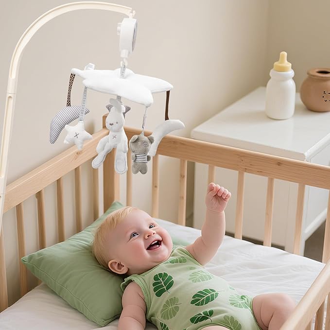 Baby Crib Mobile for Boys or Girls, Mobile Arm&Rotary Music Box Featuring Rabbits Bears Hanging Toys Decor for Montessori Nordic Infant Bedroom Perfect 0 1 2 3 Baby Shower Birthday Christmas Gift