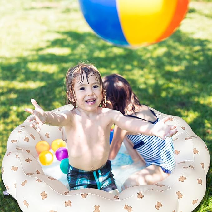 Inflatable Baby Pool, Portable Paddling Baby Swimming Pool for Toddlers Ages 0-3 Years Girls and Boys, Indoor& Outdoor, Garden and Backyard Summer Water Party, 35.4x9.8 in (Bear)