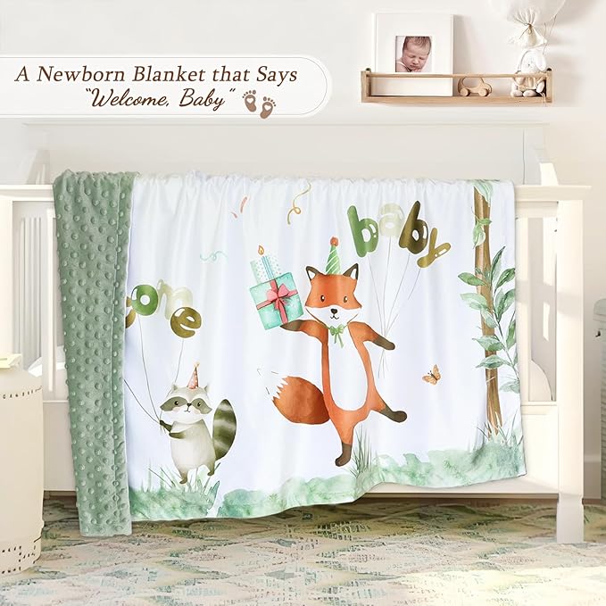 BORITAR Woodland Baby Blankets for Unisex Boys Girls, Super Soft Minky Blanket with Double Layer Dotted Backing for Baby Registry Gift, Shower Party, Toddler Newborn Birthday Party, 30 x 40 Inch