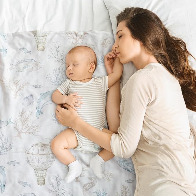 Whale Baby Fleece Blanket Neutral for Boys Girls, Soft Kid Throw Minky Blanket Double Layer with Dotted Backing, 30 x 40 Inch Blue Whale Hot-air Balloon Print