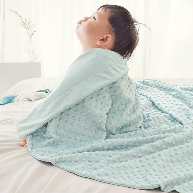 david's kids Micro Fleece Minky Baby Blanket for Boys Girls Neutral with Double Layer and Soothing Raised Dots, 40x50 Inches Breathable and Soft Lightweight Receiving Blanket for Newborns, Light Blue