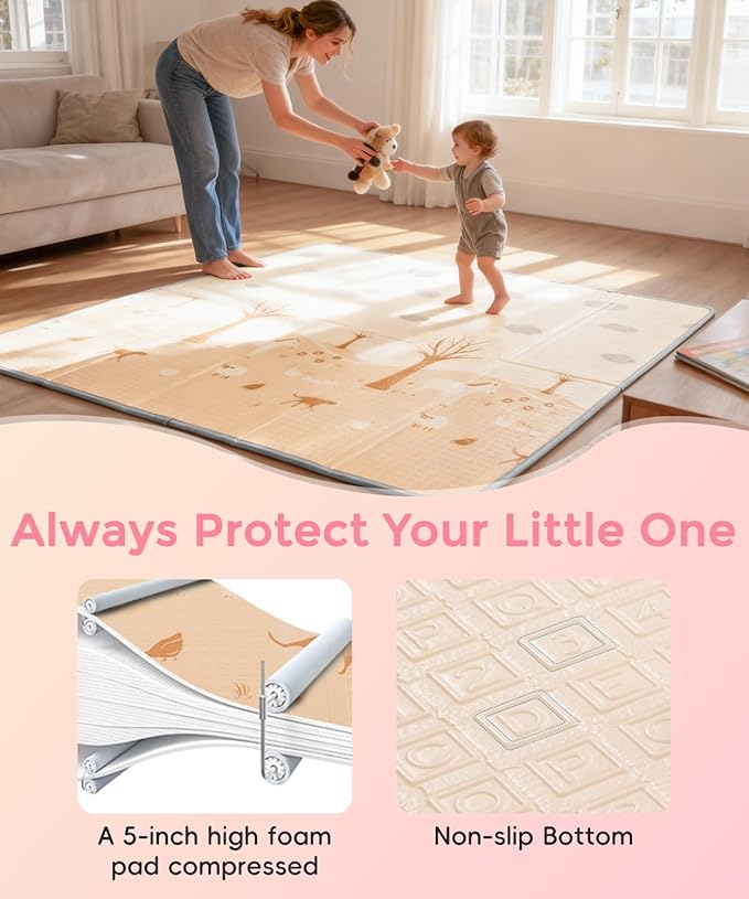 Large Baby Play Mat Foldable,0.8 Inch Waterproof Playroom,79 x 71 Playpen Mat | Outdoor Backyard Non-toxic Crawling Cushioned Infant, Folding Floormats Toddler Extra Thick Kids Playmat