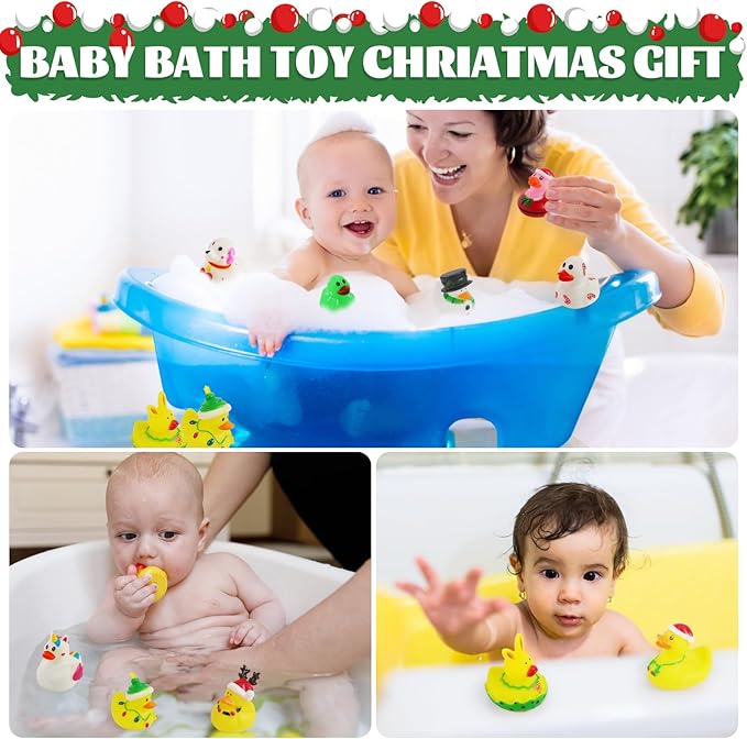 50Pcs Christmas Rubber Ducks for Boys, Girls, Kids and Toddlers,Christmas Ducks for Jeeps Ducking, Xmas Themed Duck Bathtub Pool Toys Christmas Party Favor Stocking Stuffers Gifts