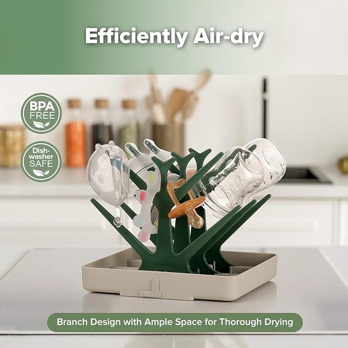 haakaa Portable Baby Bottle Drying Rack, Space Saving Bottle Drying Tree for Bottles/Pump Parts/Pacifiers and Other Baby Essentials, Easy-Store Dryer Rack Great for Home & Travel, BPA Free (Green)