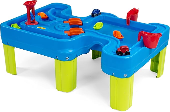 Simplay3 Big River and Roads Water Play Table, Outdoor Activity Table with Track Toys for Toddlers and Kids, 9 Accessories Included, Made in USA