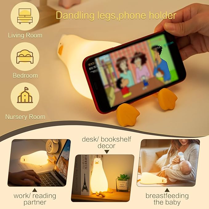 Existential Crisis Duck Lamp - Rechargeable Squishy Night Light for Kids, Lying Flat Ducky Lay Lamps, Fun Xmas Gifts for Duck Lovers, Nursery College Dorm Decor Trendy Stuff, Safe Silicone