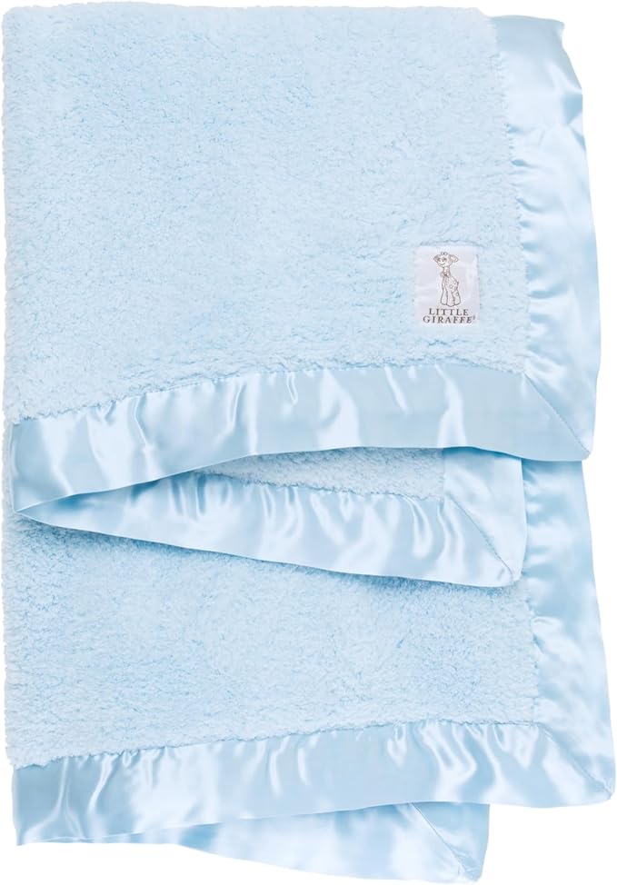 Little Giraffe Chenille Baby Blanket – 29x35” Soft Chenille with Satin Trim, Blue - Ultra-Soft, Gentle & Safe, Lightweight & Breathable - Ideal for Newborns & Toddlers
