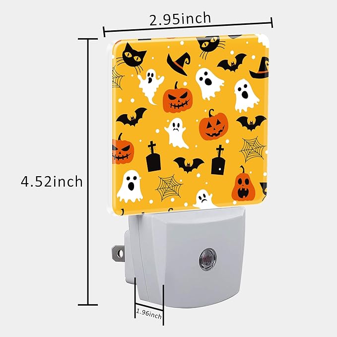 Halloween Pumpkin Bat Black Cat and Ghost Night Light for Kids, LED Night Light Plug into Wall with Dusk to Dawn Sensor for Girls Boys Room Decor, Hallway, Kitchen, Bathroom, Nursery, Stairs