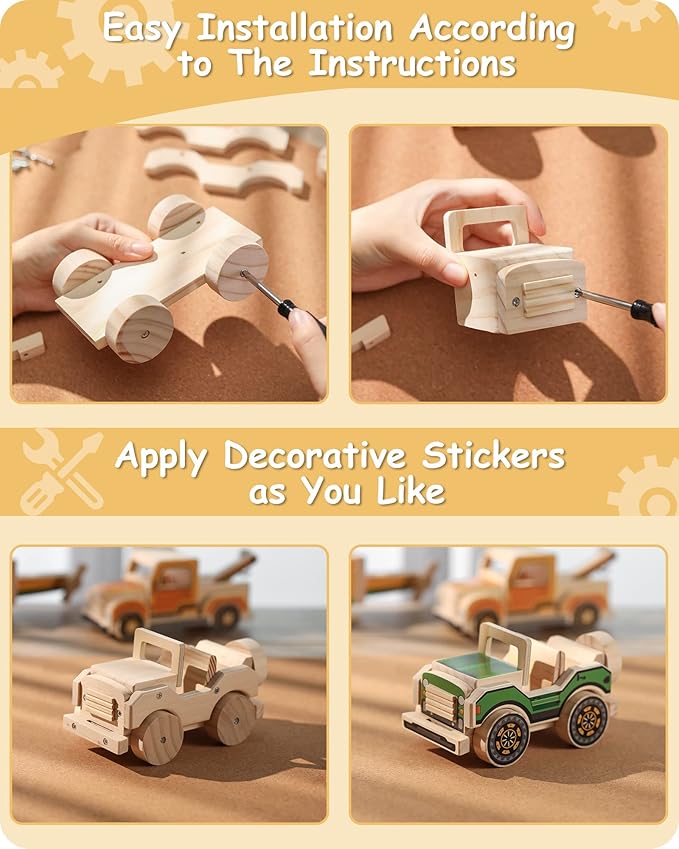 SainSmart Jr. Woodworking Building Kit, 2-in-1 Kids STEM Projects Set, DIY Wood Crafts Assembly Toys with Different Combinations for Boys and Girls