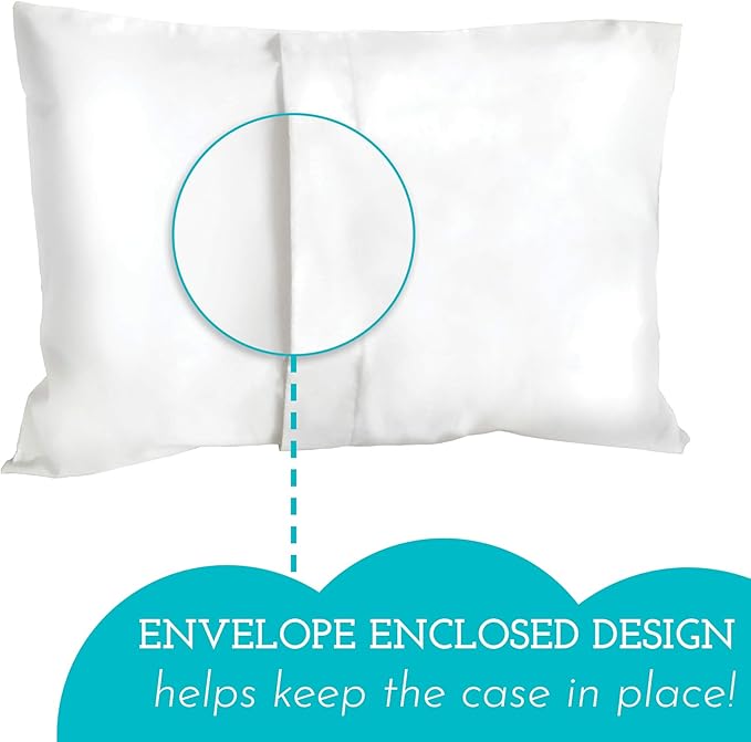 Little Sleepy Head Toddler Pillow with Pillowcase 13x18 - Kids Pillow for Sleeping - Toddler Pillow - Better Neck Support Ergonomic Pillow and Toddler Pillowcase - Best Pillows for Kids (White)