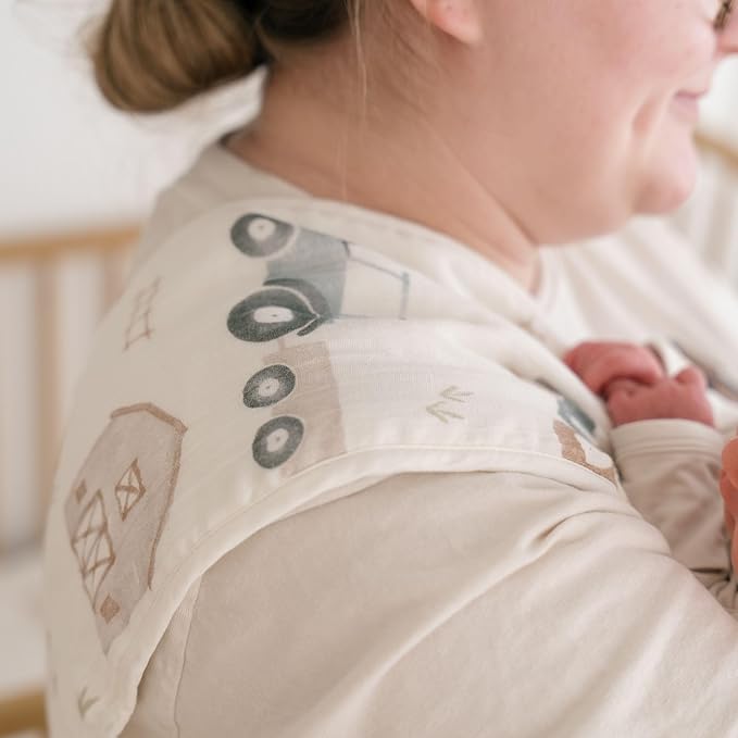 Crane Baby Burp Cloths Set, 3-pc. Charlie Farmhouse Tractor Collection, Soft 100% Cotton Muslin Burp Cloths for Baby Boys and Girls, Farm Nursery Décor