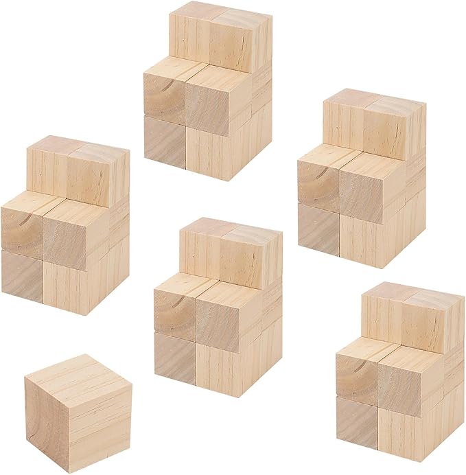 SOUJAP 30 Pack 2 Inch Wood Cubes, 5cm DIY Wooden Blocks, Unfinished Pine Wood Blocks for Craft, Art