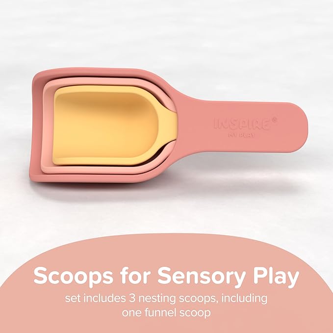 Inspire My Play - 3 x Silicone Nesting Scoops - Perfect for Sensory PlayTray - Sensory Bin Accessories - Special Education Classroom Supplies - Montessori Education Toys - Multi-Purpose Shovel - Coral