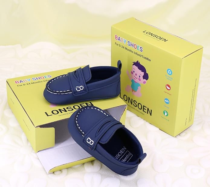 LONSOEN Baby Girls Boys Loafers Prewalker Dress Crib Shoes