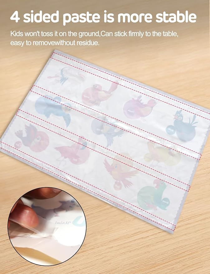 45 Pack Sticky Disposable Placemats for Baby & Toddlers,Cute Color Bird Toddler Placemat 12"x18" Kids Table Mat for Party, Picnic Table, Restaurants Dining Table Travel Essentials for Toddlers