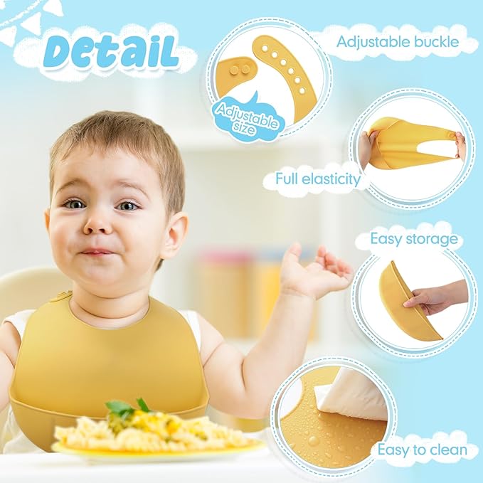 Mepase Silicone Bibs Waterproof Silicone Baby Bibs Soft Adjustable Baby Feeding Unisex Kid Eating Supplies
