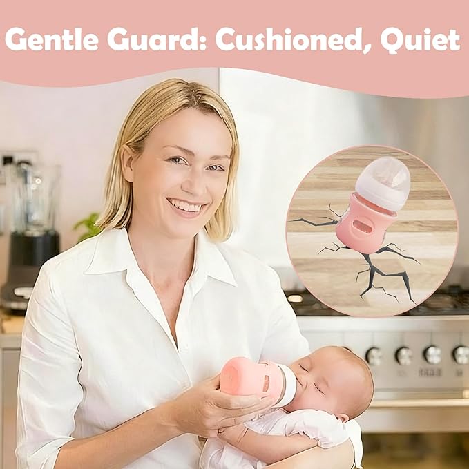 4 Pack Silicone Sleeves for Avent Natural Glass Baby Bottles, Anti Breakage Bottle Holder, Compatible with Philips Avent Glass Natural Baby Bottles (Apricot+Pink+Purple+Orange, 4 OZ)