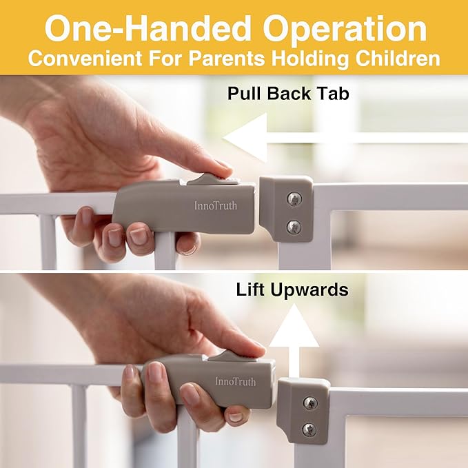 InnoTruth 29.5–49.75" Extra Wide Baby Gate for Stairs, 30" Tall Walk Through Dog Gate for Stairs & Doorways, Pressure-Mounted Safety Gate for Pets & Kids, Dual Lock & 2-Way Swing, White