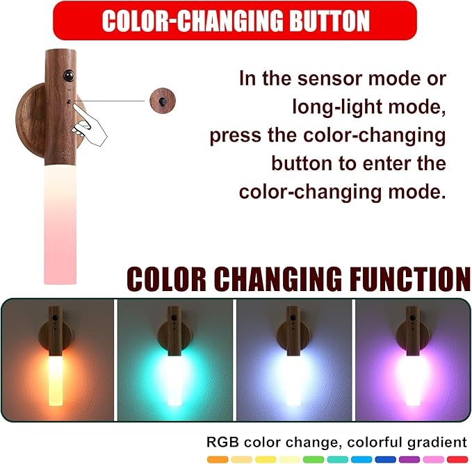 LANDGOO Rechargeable Wooden Night Light for Nursery, Motion-Activated RGB LED Baby Light for Breastfeeding, Toddler Kids Bedroom Décor