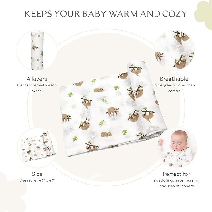 Muslin Baby Swaddle - Breathable Receiving Blankets for Newborn Baby, 70% Viscose derived from Bamboo, 30% Spandex, Imported