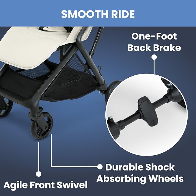 Delta Children Icon Ultra Compact Lightweight Everyday & Travel Stroller - One-Hand Fold - Only 15.6 Pounds - Fits in Overhead Compartments - Greenguard Gold Certified - Multi-Position Recline, Cream