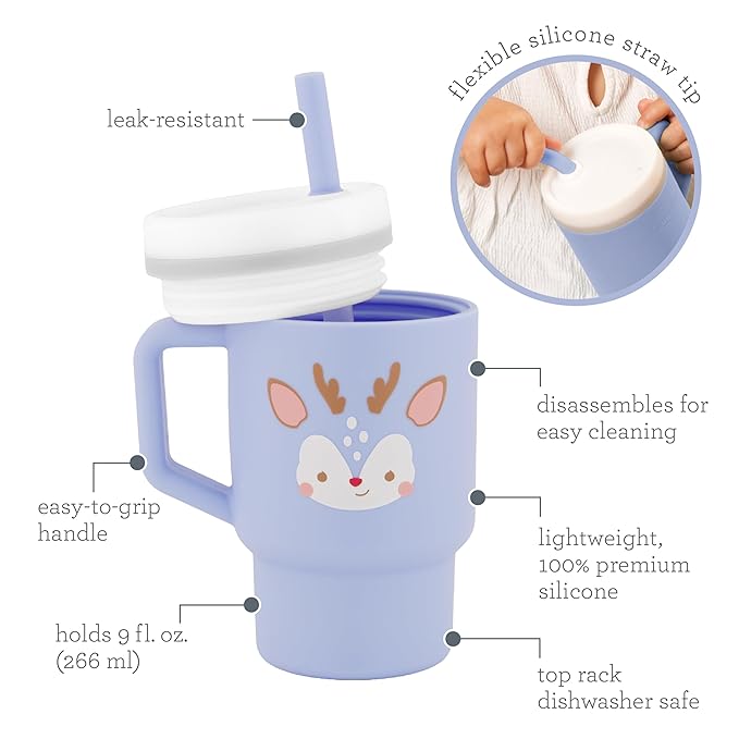 Infantino My 1st Tumbler, Silicone Sippy Cup with Straw & Handle, Spill-Resistant Baby Cup for On-the-Go, BPA-Free Transition Bottle, Reindeer