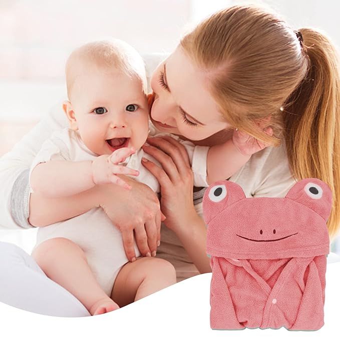 ROMASA Baby Bath Towel Ultra Soft Hooded Towel Highly Absorbent Bathrobe Blanket Toddlers Shower Gifts for Boys Girls-27.5" x 55" (Pink-flog)