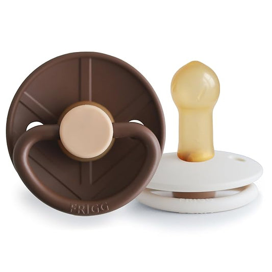 FRIGG Little Viking Natural Rubber Baby Pacifier 2-Pack | Made in Denmark | BPA-Free (Cocoa/Cream, 6-18 Months)