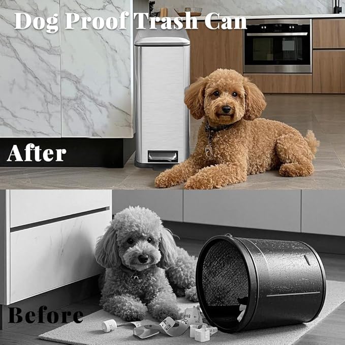 Bathroom Trash Can, 2.6 Gallon Trash Can with lid, Stainless Steel Garbage Can with Removable Liner Bucket, Pedal Rectangle Trash Bin for Bathroom, Office, Kitchen, Bedroom, 10 Liter