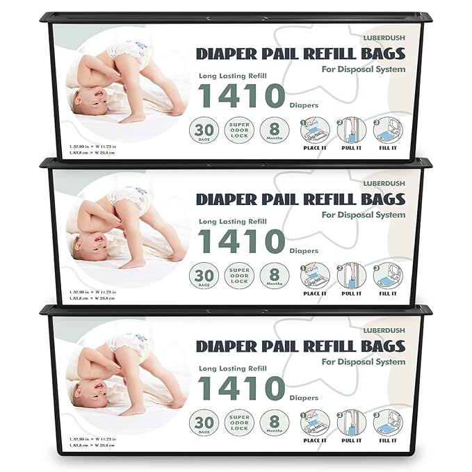 Diaper Pail Refill Bags - Compatible with Genie Easy Roll Signature & Platinum Pails | Each 30 Bags Holds Up to 1410 Newborn Diapers | 7-Layer OdorLock Technology | 3 Pack(90 Bags)