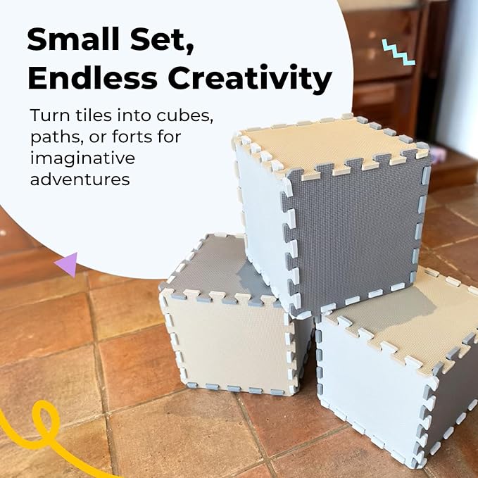 MioTetto Baby Play Mat, Comfortable Tummy Time Mat – Portable Foam Floor Tiles, Safe baby mat for floor for Crawling & Development, Soft play mat for babies 0-6 months, Stylish interlocking foam tiles