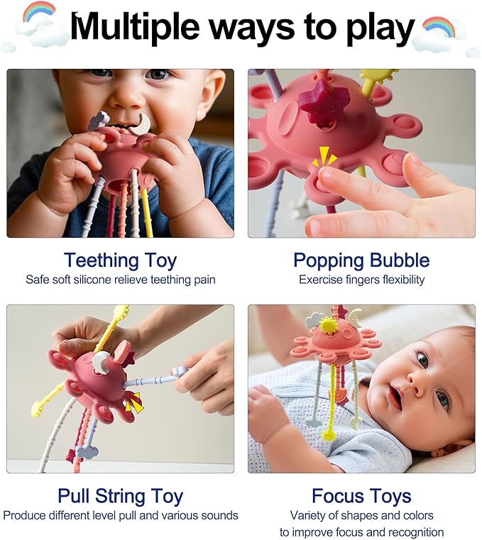 Montessori Sensory Toys for Babies 6-12 Months, Silicone Pull String Teething Toys for Baby Toys 6-12-18 Months, Infant Fidget Toys for Toddlers 1-3 Education Newborn Gifts