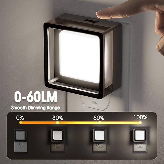 Briignite Night Light, Night Lights Plug into Wall 2Pack, Dusk to Dawn Sensor Nightlight, Night Light for Kids, Dimmable Night Lights Daylight White 5000K, 1W, Bedroom, Bathroom Stair