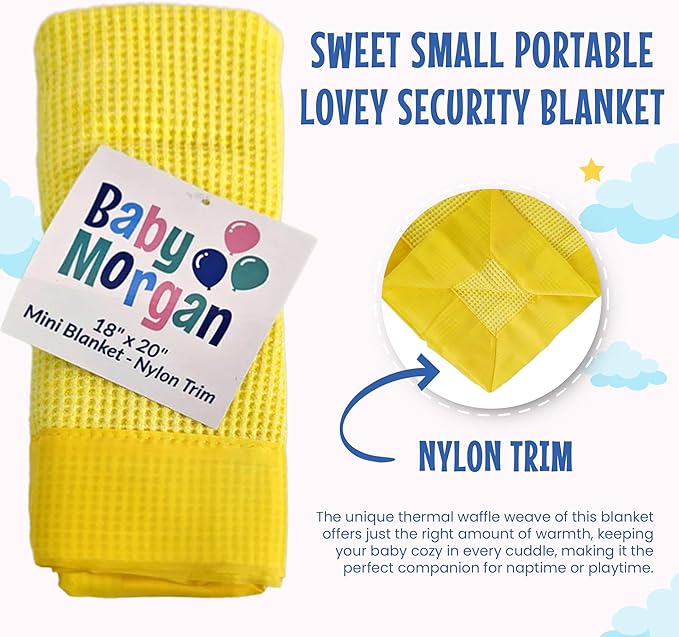 Thermal Waffle Knit Baby Blanket - Soft Breathable Mini Blanket for Newborns and Infants - Toddler Blankey for Strollers, Travel, Naptime, Nursery & More - 18" x 20" (Yellow, Nylon Trim)