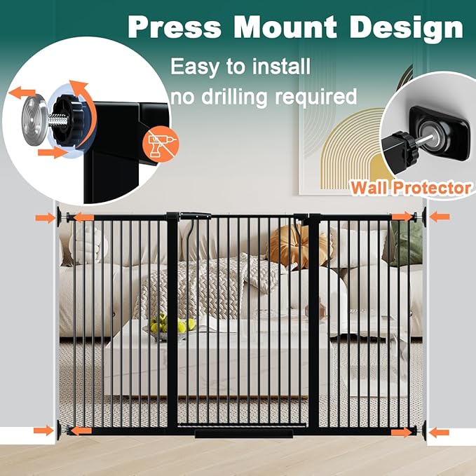 Fairy Baby 40.5" Extra Tall Baby Gate, 72.3"-76.7" Extra Wide Large Dog Pet Gate Indoor, Long Safety Child Gate for Stairs No Drill, Metal Auto Close Puppy Gate for House Doorway Walk Through, Black