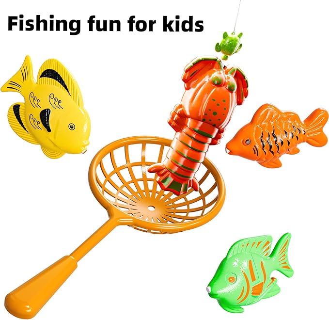 TEMI Fishing Toy Game for Kids 3 4 5 6 7 8 Years Old, 51 Fish Bath Playset for Toddlers, Toy Magnetic Rod and Fishing Net, Outdoor Water Toys for Kids Age 3-5, Party for Boy and Girl