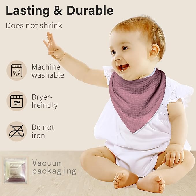 Muslin Baby Bibs,Soft Triangular Baby Bandana Drool Bibs for Baby Boy Girl,Solid Colors Bib for Drooling Teething