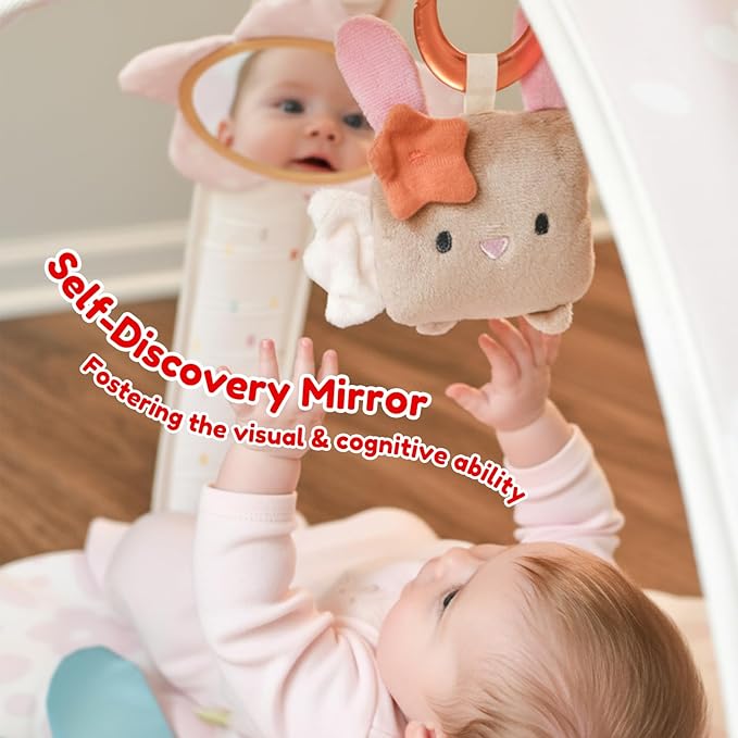 Baby Play Gym & Activity Mat with Light-up Musical Arch, Tummy Time Mat with 6 Detachable Sensory Toys for Motor Skills & Sensory Development, Baby Essentials Shower Gift - Spring Blossoms Themed