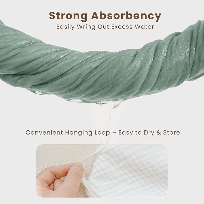 Konssy 2-Pack Muslin Hooded Baby Towels, 100% Cotton, Ultra-Soft & Absorbent Baby Bath Towels with Hood for Newborn & Infant (Green, Leafy,32" x 32")