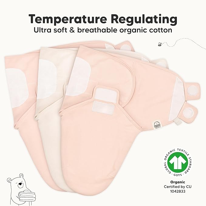 3-Pack Organic Baby Swaddle Sleep Sacks - Swaddles for Newborns, Infant 0-3 Months, Baby Girls, Boys, Soft & Snug Newborn Sleep Sack, Nursery Swaddling Blankets (Angelic, XS)